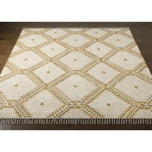 Joss & Main Madrid Handmade Flatweave Mustard/Black/Cream Rug Wayfair